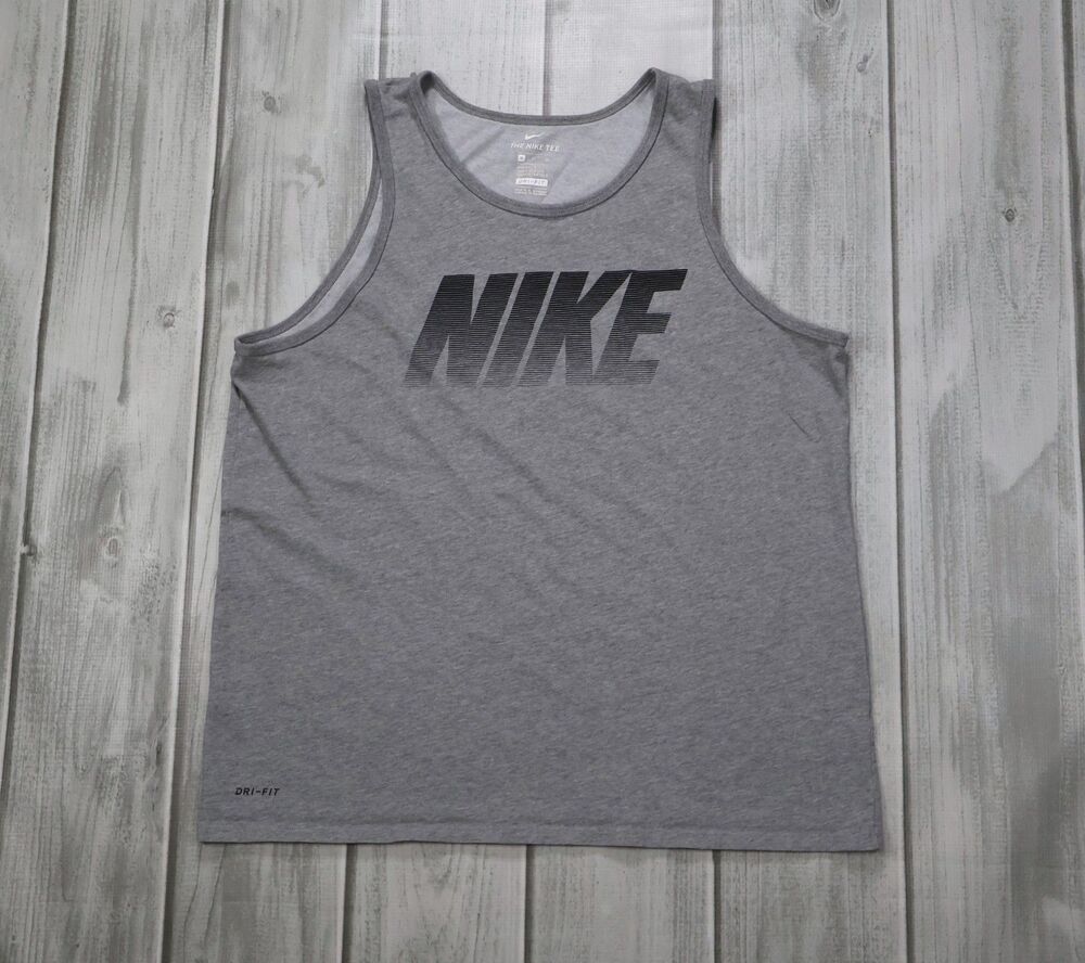 Nike Dri Fit Sleeveless Shirt Men's XL Gray Black Tank Outdoors Gradient Logo